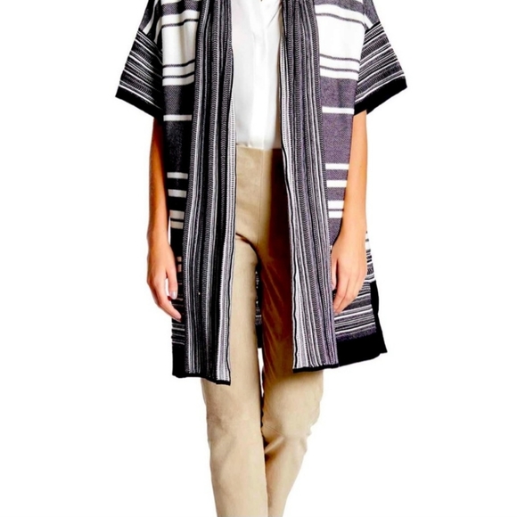 Vince large open front long striped cardigan sweater short sleeve boho chic - Picture 9 of 9